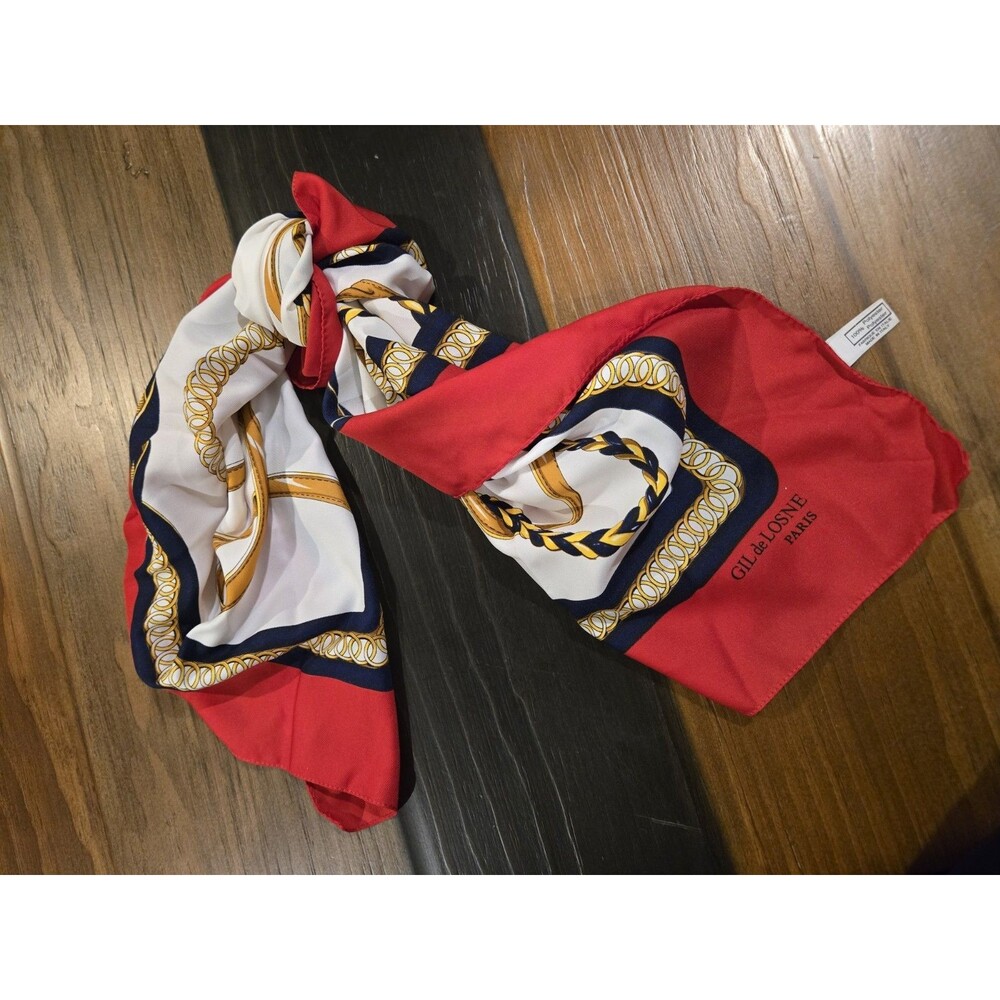 vintage square scarf -Gil de Losne Paris Made In Italy Equestrian Navy Red Gold